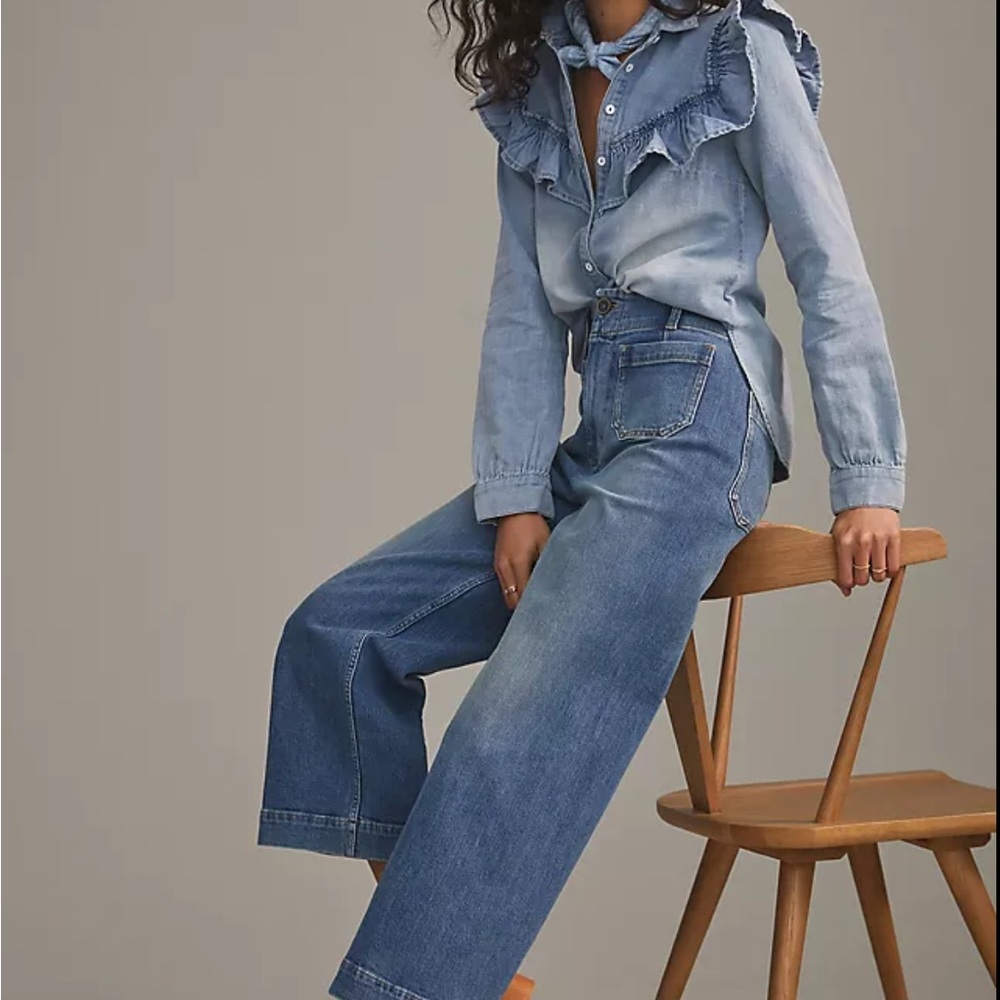 Pilcro Wide Leg Cropped Jeans in Medium Blue - Picture 2 of 4